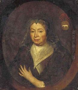 Portrait of a lady, bust-length, in a brown coat and white collar, feigned oval by English School