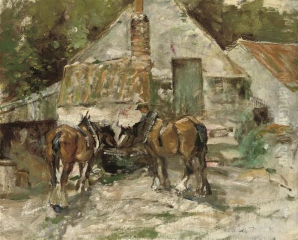 Horses At A Water Trough - view 1