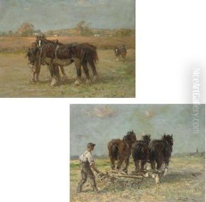 Ploughing The Fields; And Shire Horses In A Field by George Smith