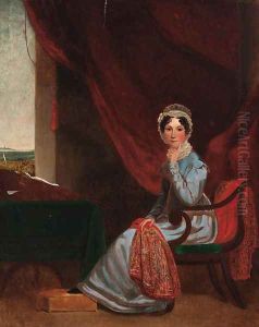Portrait Of A Lady, Full-Length, In A Blue Dress And A Lace Cap by English School