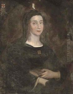 Portrait of a lady, half-length, in a black dress, holding a book in her left hand by English School