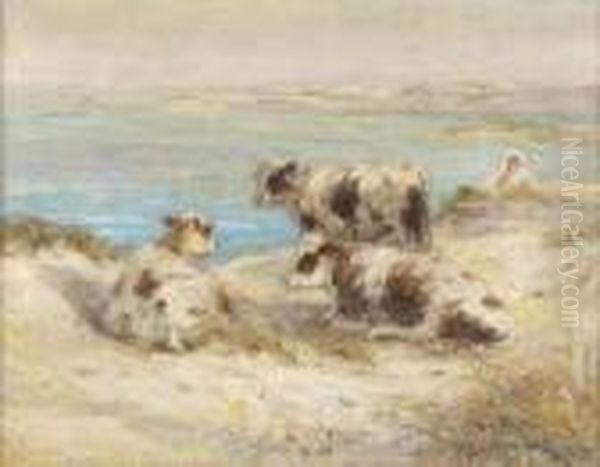 Calves And Child On The Sea-shore - view 1