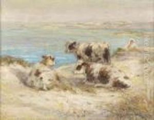 Calves And Child On The Sea-shore Calves And Child On The Sea-shore
