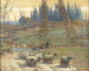 Sheep And Goats By A Stream by George Smith