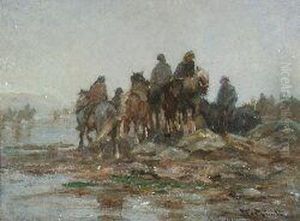 Horsemen At A River Crossing by George Smith