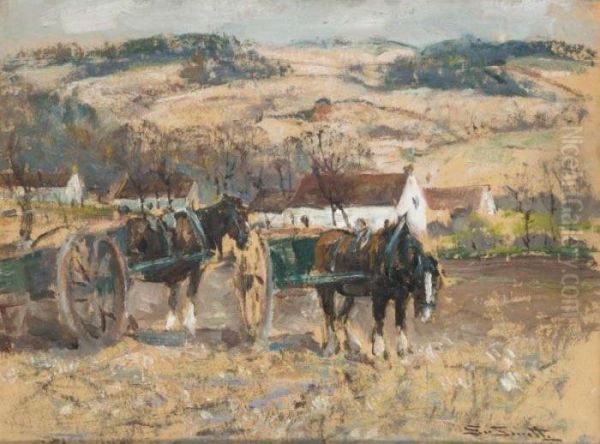A Moment At Rest, Two Cart Horses - view 1