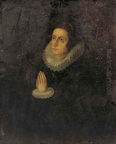 Portrait of a lady, three-quarter-length, in a black dress and lace collar and cuffs, at prayer - view 1