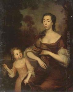 Portrait of a mother and daughter by English School