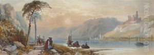 Figures Passing Along The Rhine With Mouse Castle Beyond