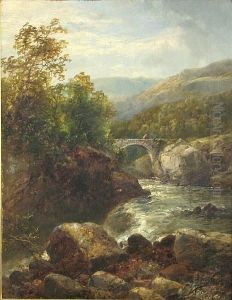 A River Landscape With A Footbridge In Thedistance