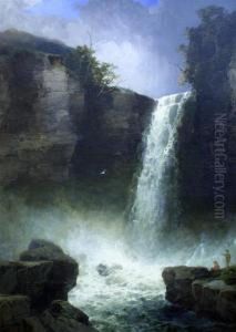 Figures Beside A Waterfall