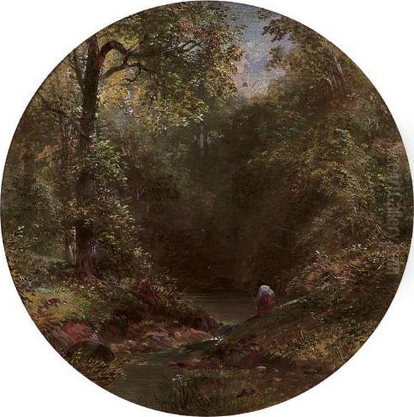 Figure On A Wooded River Bank - view 1