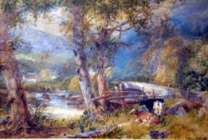 Landscape With Cattle Watering Landscape With Cattle Watering