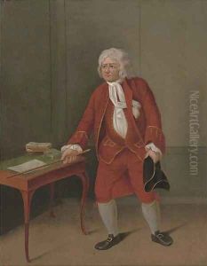 Portrait of an actor, full-length, in a red coat, waistcoat and breeches