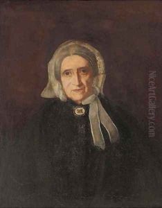 Portrait of an elderly lady, half-length, in black, with a white cap and broach