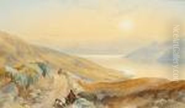 View Over A Lake, Signed And Dated 1852, Watercolour - view 1