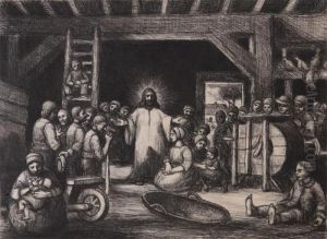 Christus Predikend In De Schuur by Jakob Smits