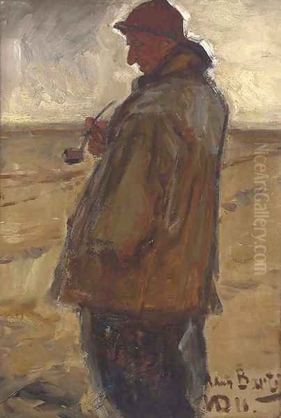 Study of a fisherman on a beach - view 1