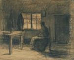 Zittende Boerin In Een Kempisch Interieur by Jakob Smits