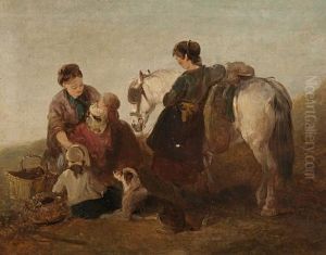 A Mother With Her Children, Dog And Pony By The Shore by Edward Robert Smythe