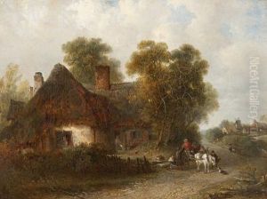 Village Scene With A Cart Pulled By A Grey Pony