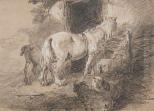 Horses And Sheep By A Stable Door by Edward Robert Smythe