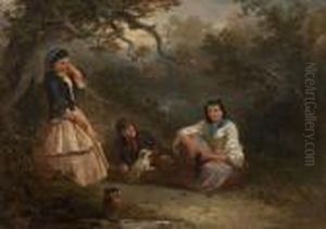 Gypsies With A White Dog Beneath An Old Oak, Dusk