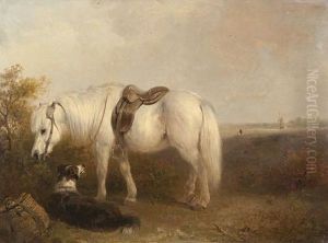 Grey Pony And Sheep Dog Waiting For Their Master by Edward Robert Smythe