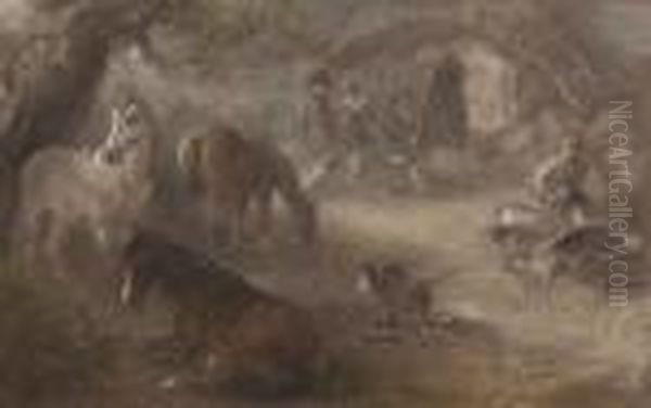 An Artist At Work In A Farmyard - view 1