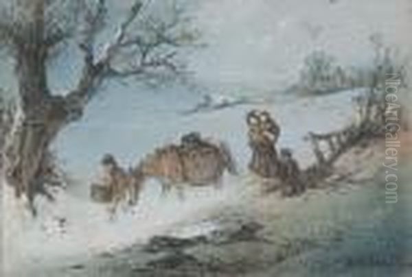 A Family Coming Home Through The Snow - view 1
