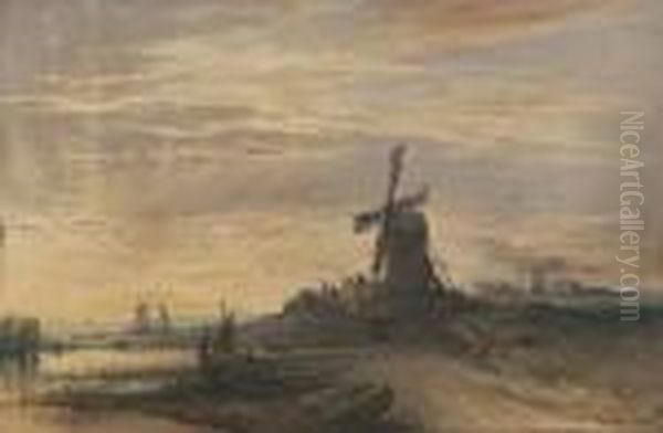 Coastal Scene At Sunset With Windmill - view 1