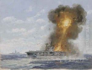 The U.S. aircraft carrier Radnich under enemy fire