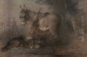 The Gamekeeper's Donkey And Dog Waiting By A Tree The Gamekeeper's Donkey And Dog Waiting By A Tree