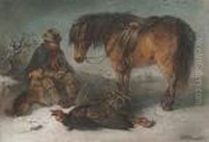 Man With Brown Pony And A Dead Turkey In The Snow by Edward Robert Smythe