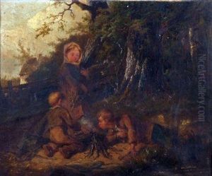 Children Round A Camp Fire by Edward Robert Smythe