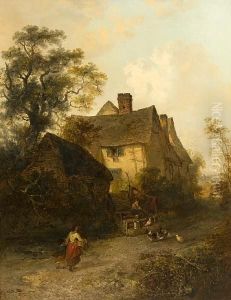 Figures And Chickens Before A Cottage