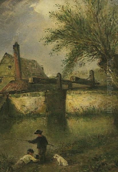 Boys Fishing Beside A Lock-gate - view 1