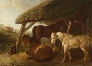 Horses Sheltering In A Barn by Edward Robert Smythe