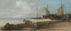 Horses And Boats On A Beach, Possibly Yarmouth