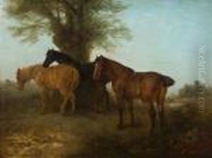 Horses Sheltering Under A Tree by Edward Robert Smythe