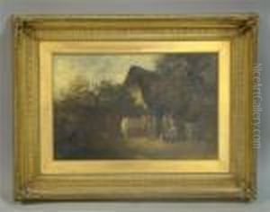 Country Folk With Horses Outside Their Cottage by Edward Robert Smythe
