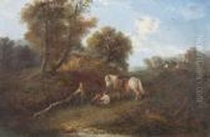 Slanting Landscape With Horse, Boy And Sheepdog