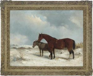A Horse And Foal In A Winter Landscape by Edward Robert Smythe