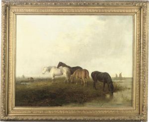 Horses On The Norfolk Broads by Edward Robert Smythe