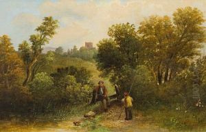 Figures Fishing In A Woodland Landscape by Edward Robert Smythe