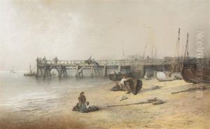 Figures And Boats On Yarmouth Beach, The Jetty Beyond