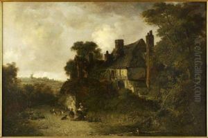 Figures Before A Farm In An Extensive Landscape by Edward Robert Smythe