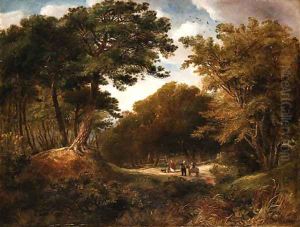 Travelers on a wooded path