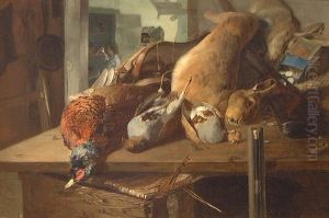 A Mixed Bag, Pheasant, Rabbit And Partridge Ona Table