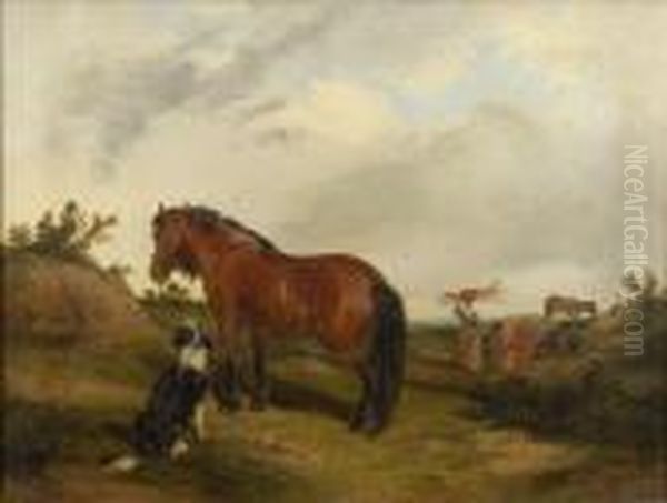 An Encampment Of Travellers, Figures Gathered By A Fire, Withdonkeys, Pony And Dog - view 1